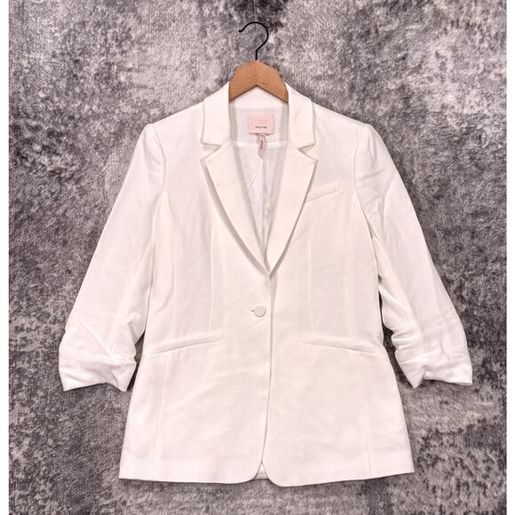 Cinq A Sept Khloe Blazer 4 Womens White Crepe Ruched Sleeve Jacket - Picture 1 of 8